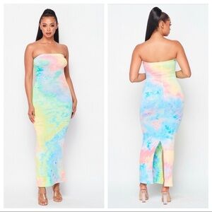 Multicolor Strapless Maxi Dress